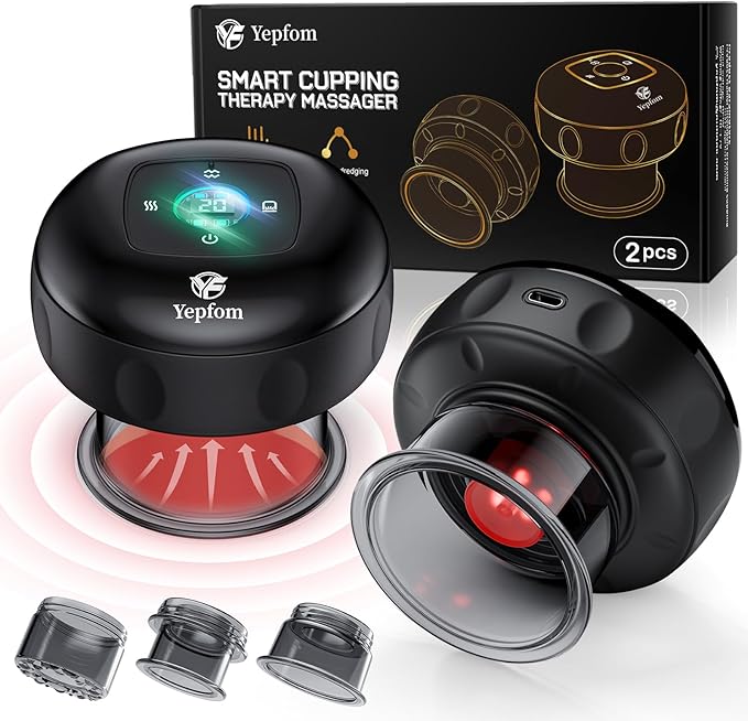 5-in-1 Smart Dynamic Cupping Set 12 Levels Cupping Kit for Massage Therapy with Red Ligh-t Therapy&ampHeat Penetrates for Targeted Pain Relief Knots Aches Muscle Soreness - 2Pcs(Black&ampBlack)