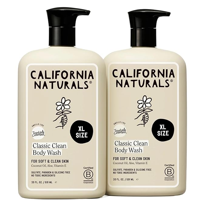 California Naturals Classic Clean Body Wash 2-Pack Daily Cleansing Body Wash for Soft Healthy Skin Naturally Scented Vegan Cruelty Paraben &amp Sulfate Free 20 oz