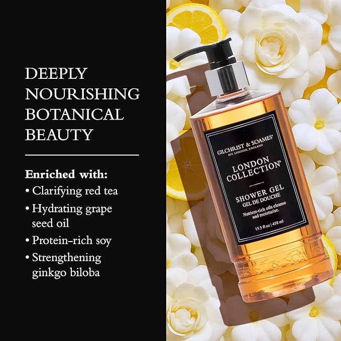 Gilchrist &amp Soames London Shower Gel &amp Body Wash – Hydrating Cleanser with Red Tea Soy &amp Grape Seed Oil – Sulfate Paraben &amp Cruelty Free Cleanse with Crisp Clean Scent 15.5 oz.