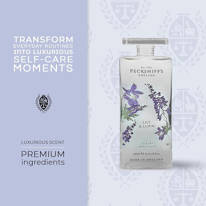 Pecksniff's Lily &amp Lupin Bath Soak Decanter | 500ml/16.9 Fl Oz