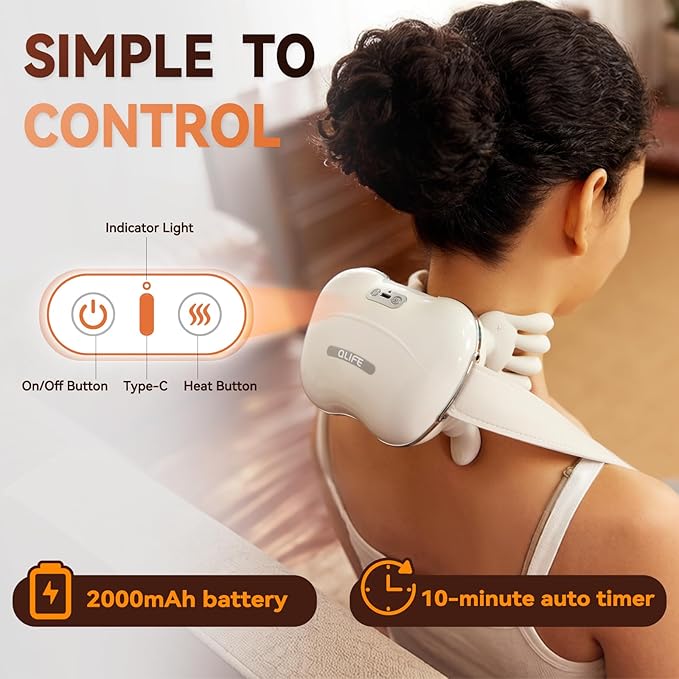 QLIFE Neck Massager with Heat Neck and Shoulder Massager Cordless Neck Massager with Fingers Neck Massager for Pain Relief Deep Tissue - 2026 New for Home Office Travel
