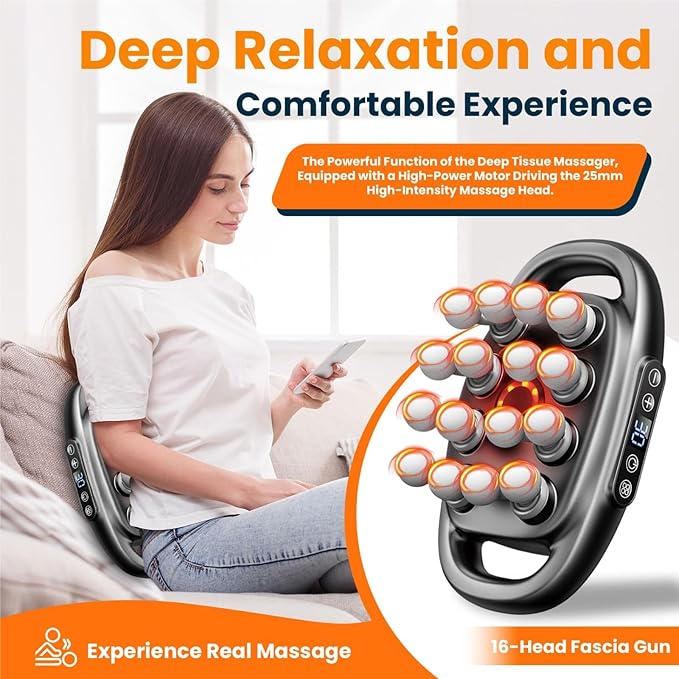 Relief Wave Pro 3 Deep Tissue Massage Gun with 16 Heads 30 Speed Levels Quiet Percussion Massager for Back Legs Waist Buttocks and Muscle Relief (White)