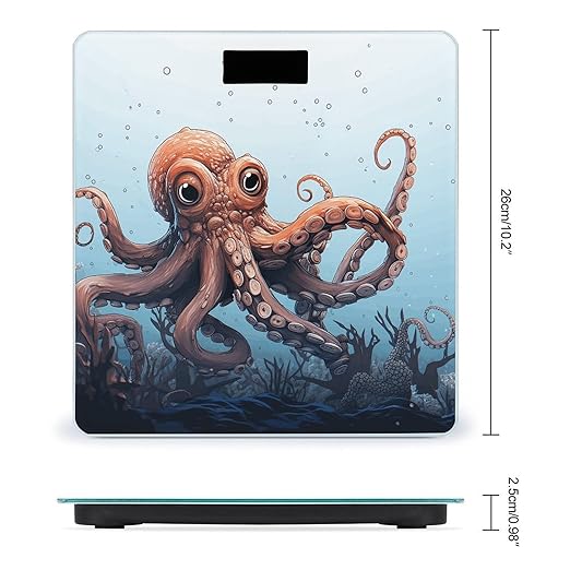 Octopus in The Sea Scale for Body Weight Anti-Slip Tempered Glass Digital Bathroom Scales Clear LCD Display Weighing Scale Safe Rounded Corners Smart Scales