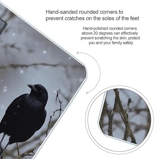 Black Crow Birds Scale for Body Weight Safe Rounded Corners Tempered Glass Digital Bathroom Scale LED Display 400lb Capacity Weight Scales with High Precision Sensors