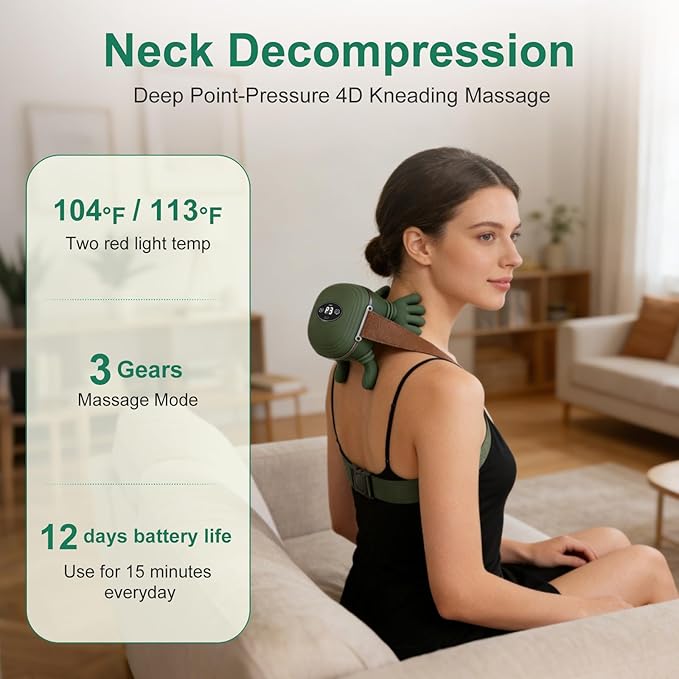 Human-Like Neck Massager with Heat for Pain Relief Deep Tissue Cordless 4D Kneading Neck and Shoulder Massager Back Massager with Bionic fingers Massage and Screen Ideal Gifts for Women Men