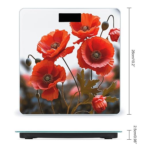 Poppy Flowers Vivid Petals Weight Scale Large Bathroom Scales Digital Weight with Bright LED Display Non Slip Automatic Weighing Scale Fashion Weighing Machine for Body