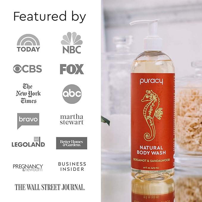 Puracy Body Wash Natural Body Wash 98.6% Pure Plant Ingredients Moisturizing Shower Gel for Women Men Kids Body Soap for Dry Sensitive Skin Gently Scented with Bergamot &amp Sandalwood 16 Fl Oz