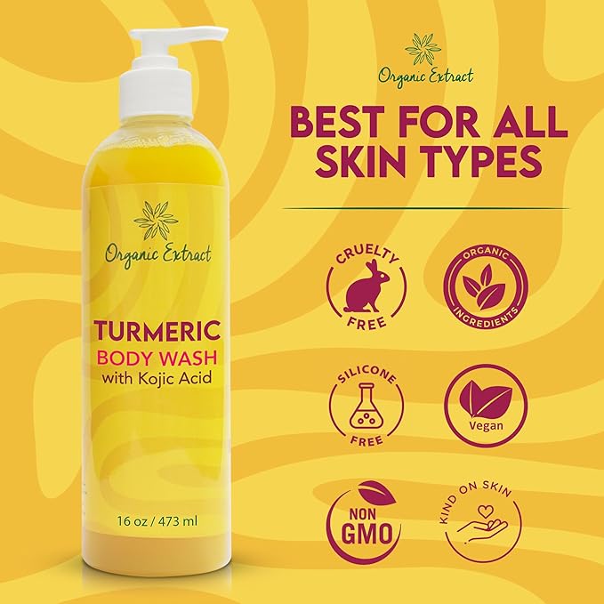 Turmeric Kojic Acid Body Wash – 16 fl oz / 473ml – Skin Brightening Shower Gel for Deep Gentle Moisturizer Helps to Remove Dark Spot with Shea Butter &amp Aloe Vera