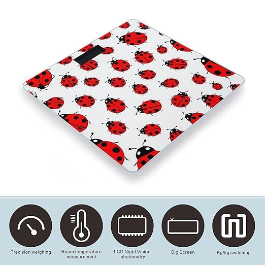 Digital Bathroom Weighing Scale Energy Saving Scale Smart Scale for Body Weight Ladybug Red Black Dots White