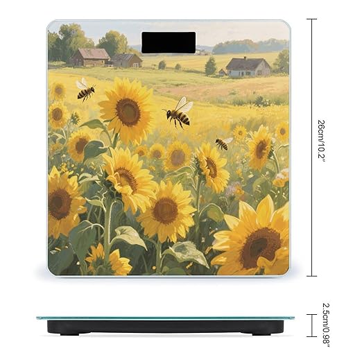 Sunflower Weight Scale Large Digital Bathroom Scales with Bright LED Display Non Slip Digital Scale and Step On Fashion Weighing Machine for Body