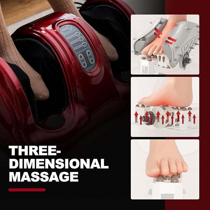 KOTEK Foot Massager Machine Shiatsu Foot &amp Calf Massager w/ 3 Massage Modes Remote Control Electric Deep Kneading Rolling Scraping Massage for Leg/Arm/Ankle Increase Blood Circulation (Burgund
