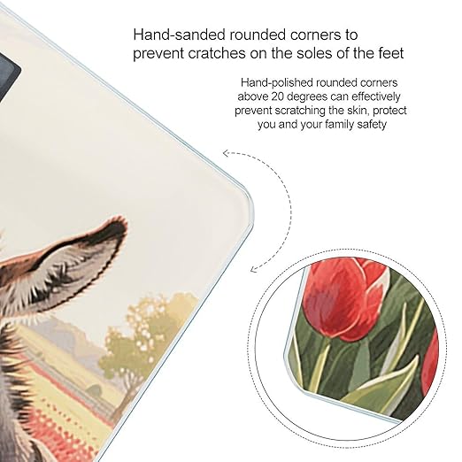 Donkey and Red Flower Weight Scale Large Digital Bathroom Scales with Bright LED Display Non Slip Digital Scale and Step On Fashion Weighing Machine for Body