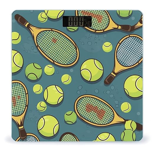 Funny Tennis Racquets and Tennis Balls Scale for Body Weight High Precision Digital Weight Scales with LCD Display Anti-Slip Sturdy Slim Tempered Glass Bathroom Scale for Home Use