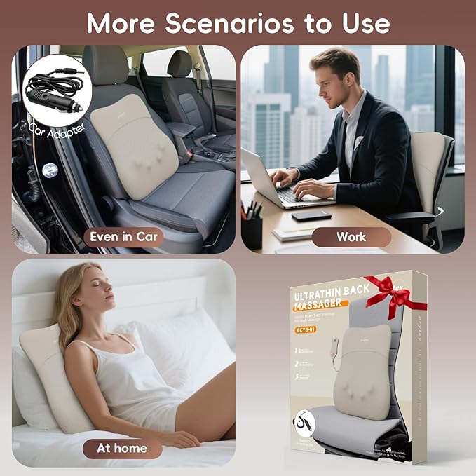 Back Massager Rolling Up and Down Back Massager with Heat Back Massage 4D Kneading for Pain Relief Deep Tissue Ultrathin Shoulder Massager Mother's Day Gift for Women Men Parents Khaki