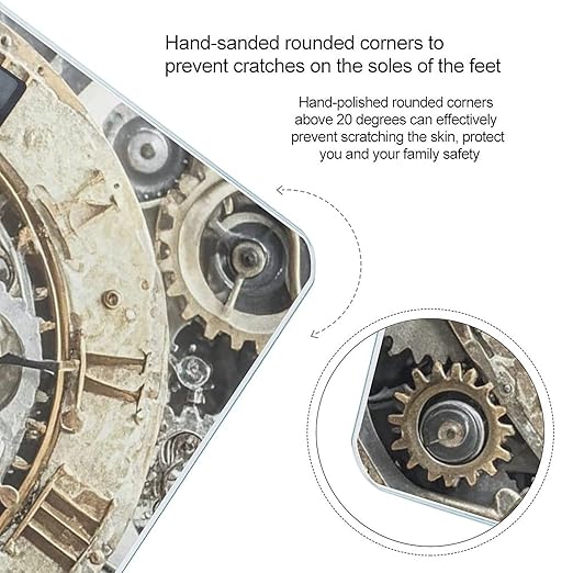 Steampunk Gears Clock Scale for Body Weight Digital Bathroom Scale Toughened Glass High Precision Scales for Body Weight with Large LCD Backlight Display Weight Scales