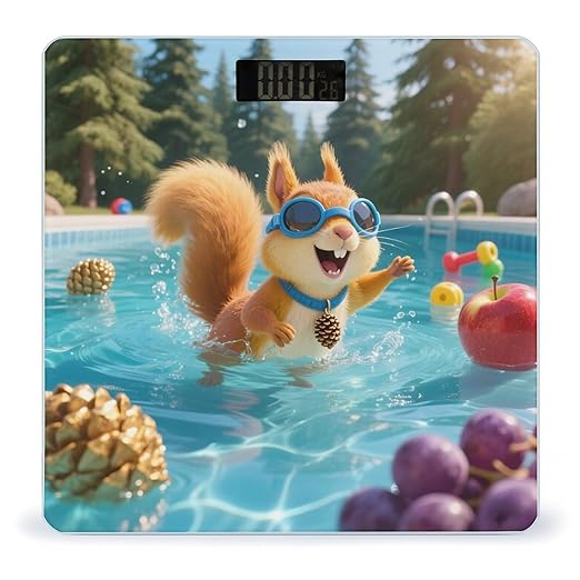 Squirrel Pool Joy Weight Scale Cute Bathroom Scale for Body Highly Accurate Digital Weighing Machine for People Compact LCD Display Scales with Sturdy Toughened Glass Scales
