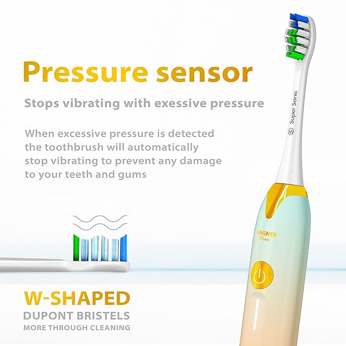 Wagner Stern Ultrasonic Toothbrush with Pressure Sensor Peach/Blue Battery Powered Unisex-Adults