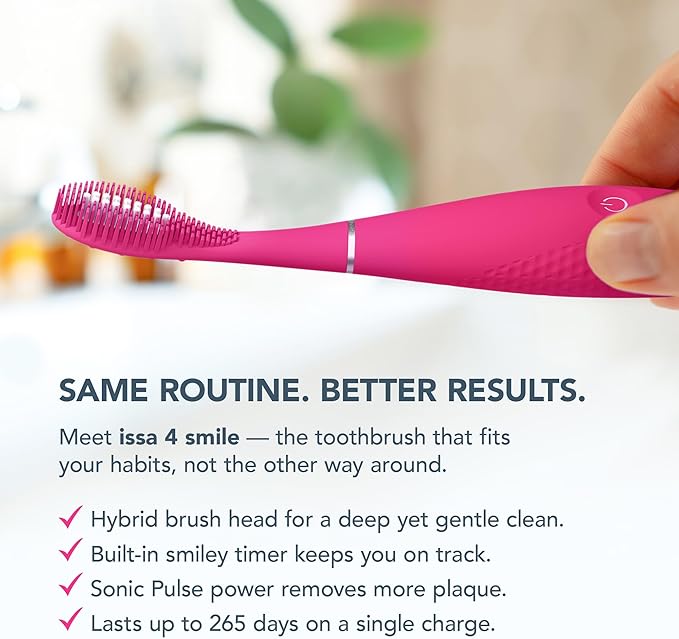 FOREO ISSA 4 Smile Electric Toothbrush – Compact &amp Travel-Friendly 4-in-1 Hybrid Brush Head Tough on Plaque Long Battery Life (265 Days) 6-Month Brush Head Replacement