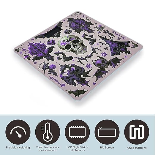 Gothic Skull Bathroom Scale for Body Weight Bathroom Digital Electronic Weighing Scale with Back Lit LED Display Sturdy Tempered Glass Weight Watchers Scales 400lb