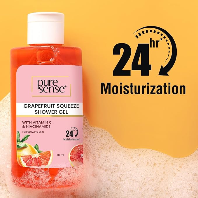 PureSense Vitamin C + Niacinamide Grapefruit Squeeze Body Wash Shower Gel | Deeply Cleans | Soft &amp Youthful Skin | Evens Ski Tone | No Paraben | All Skin Types | For Men &amp Women | 310ml