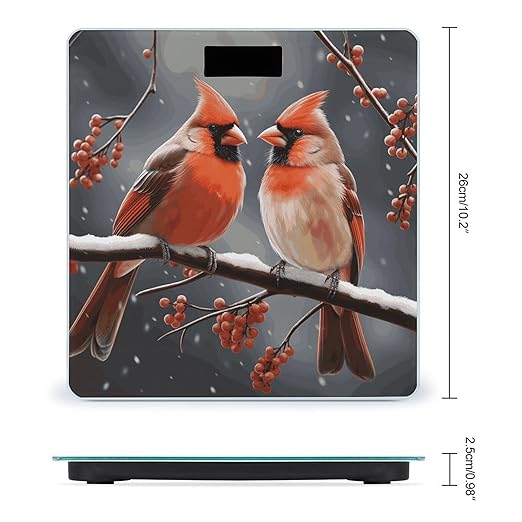 Cute Cardinal Birds Scale for Body Weight Highly Accurate Digital Bathroom Electronic Weighing Machine for People LCD Display Large Size Tempered Glass for Safe Home Use