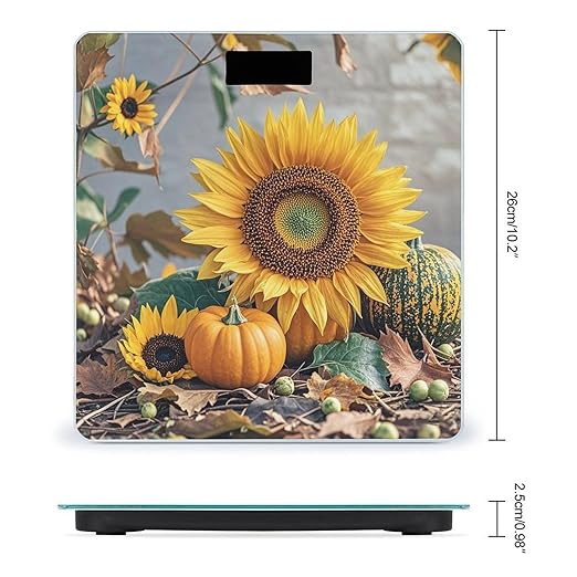 Fall Pumpkin Sunflower Bathroom Scale for Body Weight Bathroom Weighing Scales with Back Lit LED Display Sturdy Tempered Glass Body Weight Bathroom Scale 400lb Weighing