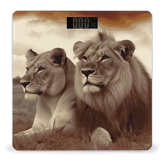 African Lion and Lioness Scale for Body Weight Sturdy Tempered Glass Weighing Scales with LCD Display Accurate Digital Bathroom Scale Convenient Body Fat Smart Scales 400lb