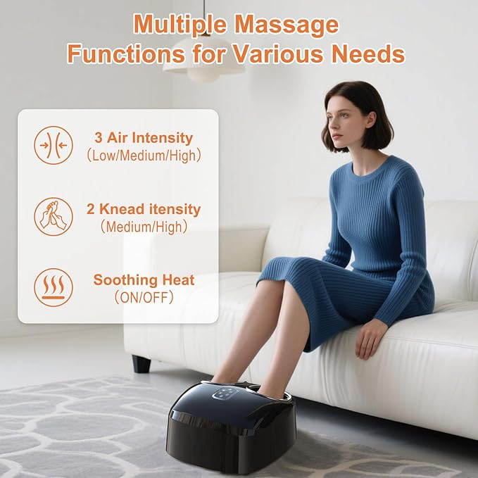 Shiatsu Foot Massager with Heat Feet Massager for Plantar Fasciitis Neuropathy with Air Compression Deep Kneading Multiple Modes &amp Adiustable Intensity Gifts for Women Men Size 13