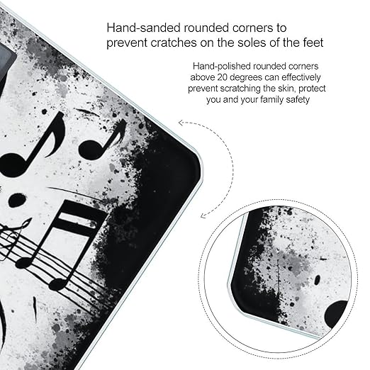 Energy Saving Scale Bathroom Weighing Scale Smart Scale for Body Weight Digital Gunge Black and White Music Notes