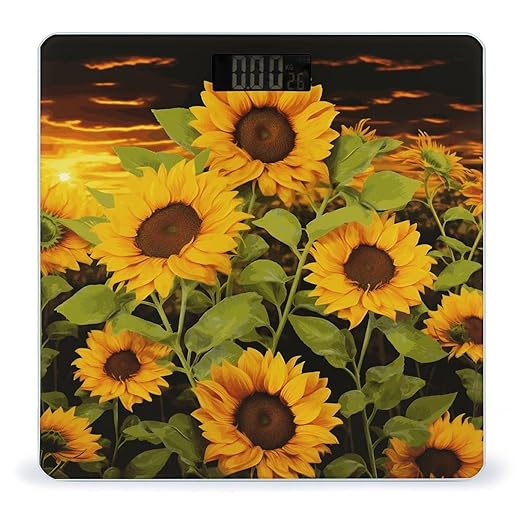 Sun Flower Bathroom Scale Automatic Power On/Off Body Scales LCD Backlight Display Square Digital Scale Rounded Corners Bathroom Scales for Home Bedrooms