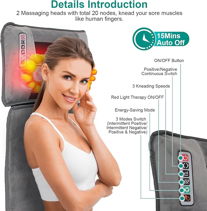 Full Body Massage Mat with Heating Vibration Back Massage Chair Pad with Shiatsu Neck Massage Pillow for Pain Relief 10 Vibration Motors &amp Wired Remote Gifts for Men Women