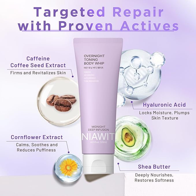 Overnight Toning Body Whip – For Loose Crepey Skin on Arms Thighs &amp Belly | Firming Moisturizing &amp Anti-Wrinkle Night Cream to Improve Tone While You Sleep All Skin Types