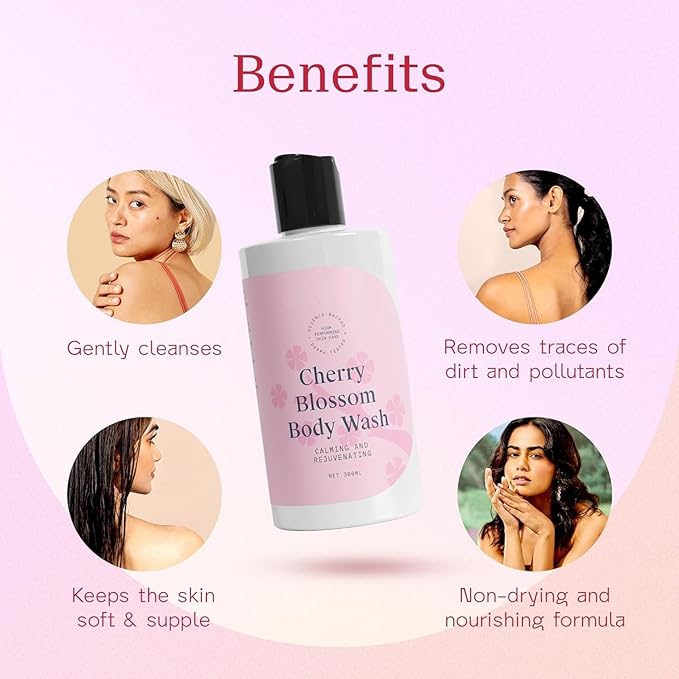 TV nourishing Body Wash with Cherry Blossom Fragrance | Daily Calming Body Wash for Men &amp Women | Gently Cleanses | Natural Vegan &amp Cruelty-Free| 300ml