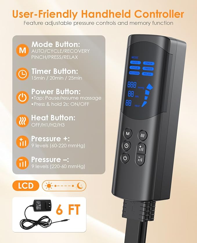 Leg Massager with Heat and Compression - Foot Calf Thigh Massage for Circulation and Pain Relief Professional Compression Boots with 6 Modes 9 Intensity 4 Heat Gifts for Mom Dad