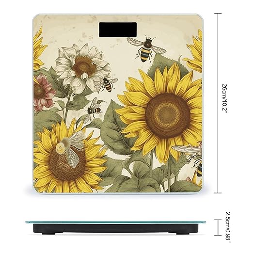 Bees Sunflowers Daisy Rose Flowers Bathroom Scale for Body Weight Bathroom Weighing Scale with Backlit LCD Display Highly Accurate Measures Weight Up to 180kg