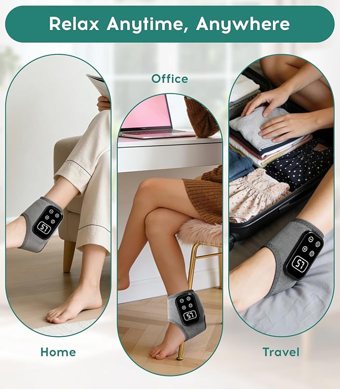 Foot Massager Triple Method Massager - Electric Foot and Ankle Massager Heated Wrap with 5 Vibration Modes and 5 Heat Levels - Cordless Portable Design 1-Pack