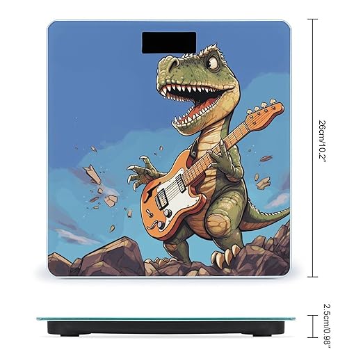Digital Bathroom Scale for Body Weight Scale with Bright LCD Display High Accuracy Step-On Technology Auto On/Off Dinosaur Playing Guitar Digital Scales 400 Lbs /180kg