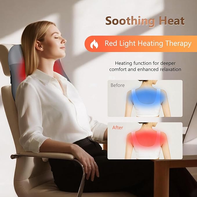belhope Back Massager with Heat Cordless Back Massage for Pain Relief Deep Tissue 4D Shiatsu and Percussion Massage Lower Back Massager for Office Chair Mother's Day Gifts for Women Men Grey