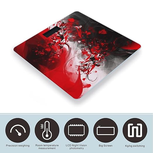Red Black White Abstract Weight ScaleClear LED Display Bathroom Digital Weighing ScaleTempered Glass Digital Bathroom Scale for Body Weight Capacity Up to 400 Lbs