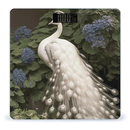 White Peacock Scale with LCD Precision Weighing Scales Sturdy Tempered Glass Weight Scales Easy-to-Read Anti-Slip Weight Digital Bathroom Scale for Daily