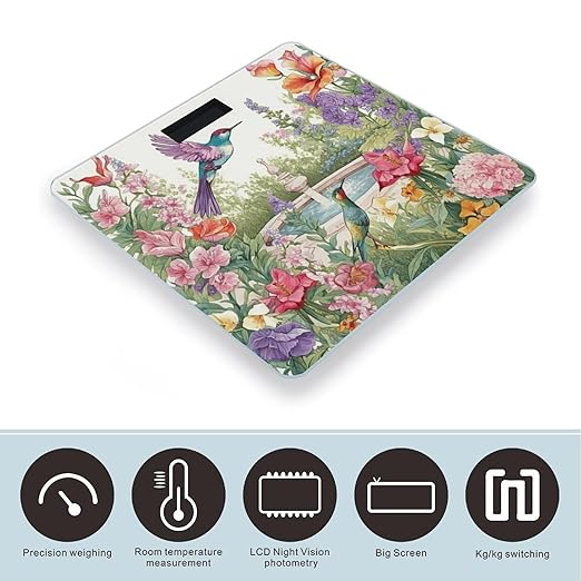Garden with Birds and Flowers Bathroom Scale Rounded Smart Scale for Body Weight Automatic Power On/Off Weight Scales Accurate Bathroom Digital Scales for Pet Home Bedroom Kitchen