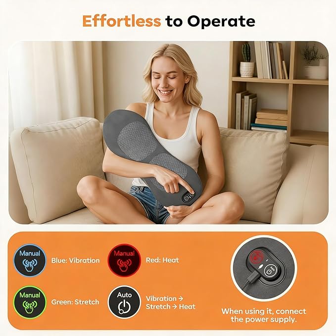3-Mode Back Massager with Heat Vibration &amp Traction Lumbar Pillow - Relieve Lower Back &amp Sciatica Pain for Home Office &amp Car