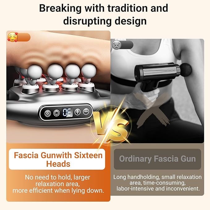 16-Head Massage Gun Set Massage Gun Deep Tissue Neck Massager with 16 Heads for Deep Tissue Back Shoulders Legs Pain Relief (Gray 16 Heads)