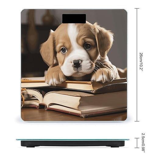 Puppy Dog with Book Digital Bathroom Scale for Body Weight Weighing Scale with Backlit LCD Display High Precision Measurements &amp Measures Weight Up to 180kg