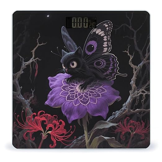 Purple Butterfly Weight Scale Large Digital Bathroom Scales with Bright LED Display Non Slip Digital Scale and Step On Fashion Weighing Machine for Body