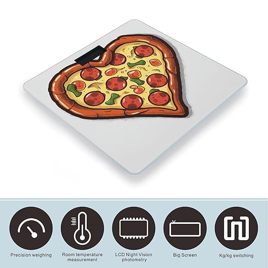 I Love Pizza Heart Scale for Body Weight Precision Bathroom Weighing Scales with Back Lit LCD Display Sturdy Tempered Glass Body Weight Scales Digital Bathroom Scale 400lb
