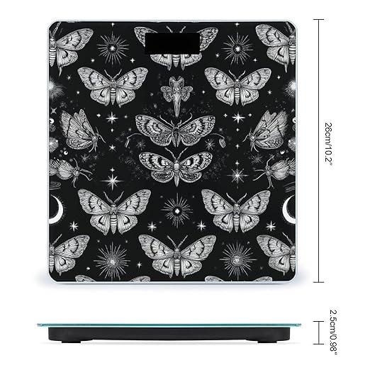 Energy Saving Scale Bathroom Weighing Scale Smart Scale for Body Weight Digital Gothic Moth Skull Sun Moon Black and White