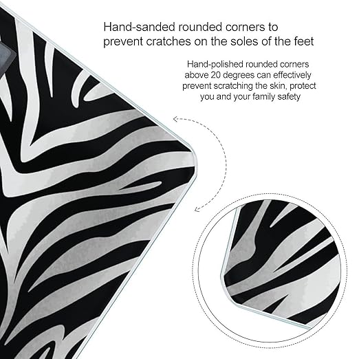 Zebra Print Scale with LCD Easy-to-Read Anti-Slip Weight Digital Bathroom Scale Precision Weighing Scales Sturdy Tempered Glass Body Weight Scales for Daily Use