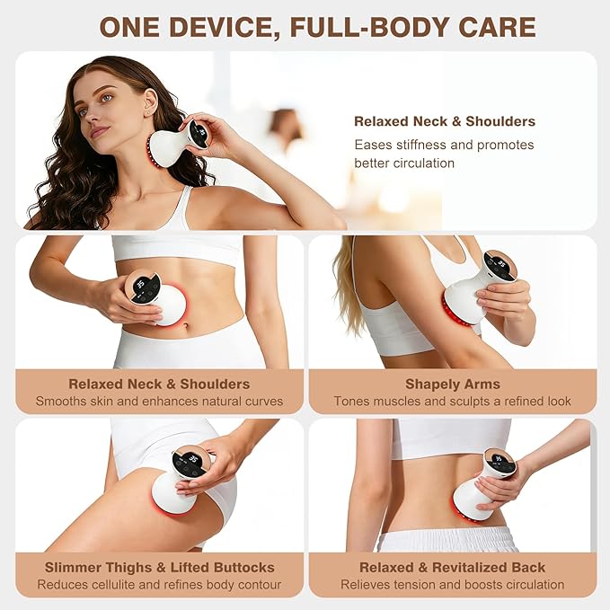 Lymphatic Drainage Massager 4-in-1 Anti-Cellulite Massager Tool Body Sculpting Machine for Microcurrent Light Heat &amp VibrationSuitable for Abdomen Arms Back &amp LegsHelps Reduce Stretch M