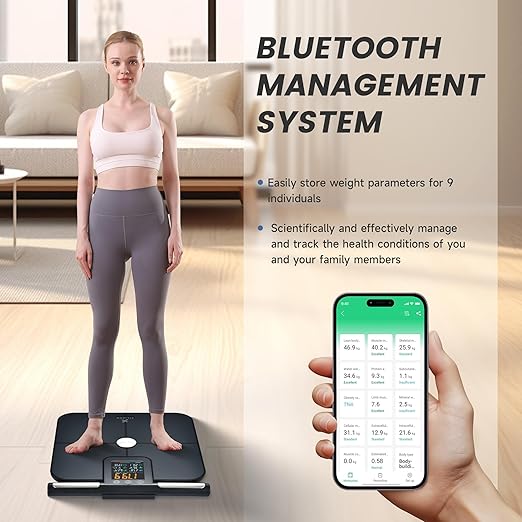 EILISON Smart Scale for Body Weight: 8-Electrode Precision Digital Bathroom Scale for Fat BMI 32 Muscle Body Composition Analyzer Highly Accurate Weighing Machine 400lbs (8 Electrode Grey Handle)